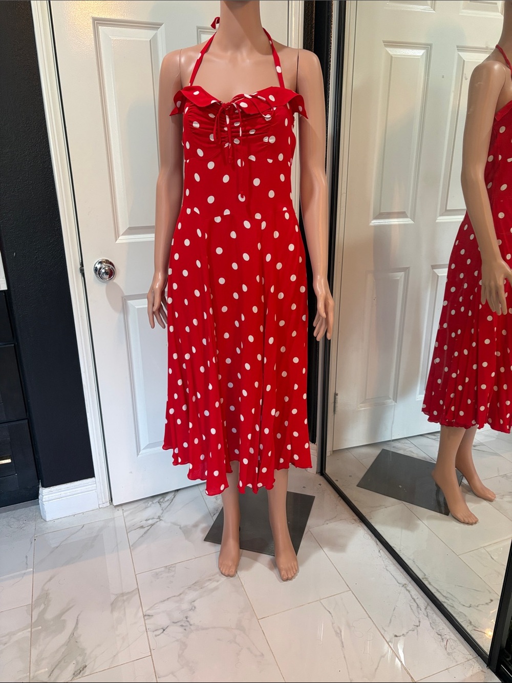 Pinup Rockabilly Loco lindo Red Polka Dot Halter Midi Dress Bolero